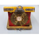 VINTAGE FENG SHUI LUO PAN CHINESE COMPASS, HOUSED IN LEATHER AND WOOD CASE WITH BIRD DESIGN