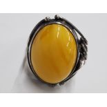 A CONTINENTAL SILVER AND AMBER TYPE RING MAKERS INITIALS AP SIZE N 7.2G GROSS