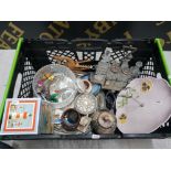 A BOX OF MISCELLANEOUS TO INCLUDE CRUET SET GLASS WARE ETC