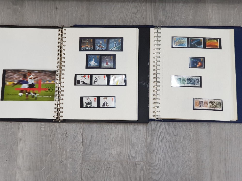 TWO FULL BRITISH STAMP ALBUMS AND A EUROPEAN FOOTBALL CHAMPIONSHIP 96 ALBUM