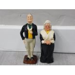 TWO VINTAGE PAINTED DICKENS LANCASTER AND SANDLAND FIGURES, PECKSNIFF AND SAIREY GAMP