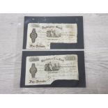 BANKNOTES 1893 AND 1895 CUT CANCELLED NOTES DARLINGTON AND STOCKTON