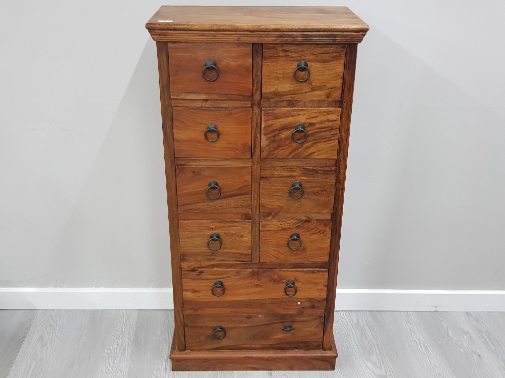 MEXICAN PINE 10 DRAWER NARROW CHEST, SOME DRAWERS NEED ATTENTION