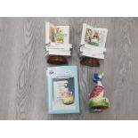 THREE SCHMID BEATRIX POTTER MUSICAL FIGURINES TWO BOXED