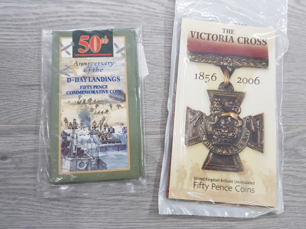ROYAL MINT 50P SEALED PACKS VICTORIA CROSS MINT 2006 AND D DAY LANDING MINT 1994
