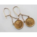 YELLOW GOLD DOLLAR DROP EARRINGS, 3.5G