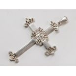 SILVER STONE SET FANCY ORNATE CROSS PENDANT, 5.8G