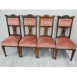 SET OF 4 ART NOUVEAU MAHOGANY DINING CHAIRS WITH PINK UPHOLSTERY