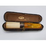 SILVER AND AMBER CIGARETTE HOLDER IN CASE