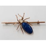 LARGE 9CT YELLOW GOLD 'BUG' SPIDER BROOCH WITH BLUE STONE 5.1G GROSS