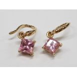 GOLD PLATED SILVER PINK CZ DROP EARRINGS 2.9 GROSS