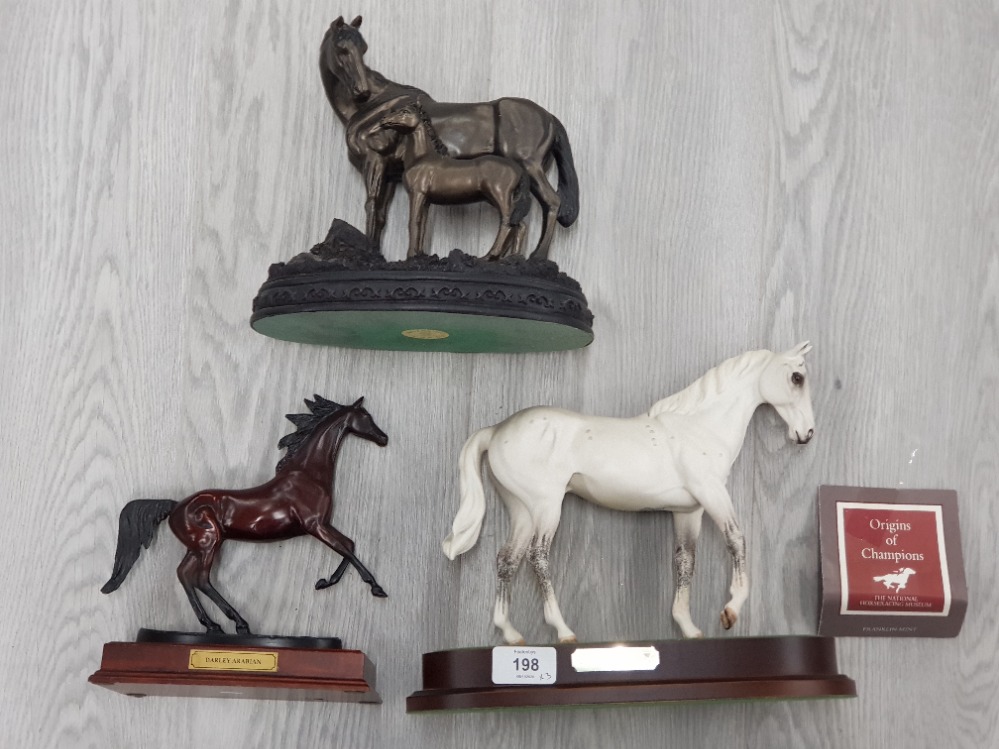 THREE HORSE GROUPS BY DIFFERENT MAKERS DESERT ORCHID BY FRANKLIN MINT HORSE AND FOAL BY REGENCY FINE