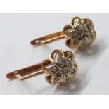 14CT YELLOW GOLD FLOWER DIAMOND SET DROP EARRINGS, 4.9G