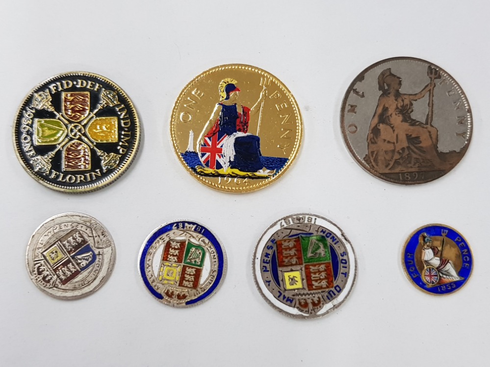 FIVE ENAMELLED SILVER COINAGE VICTORIAN AND LATER - Image 2 of 2