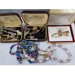 COSTUME JEWELLERY TO INCLUDE NECKLACES BROOCHES AND CUFFLINKS