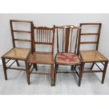 PAIR OF OAK FRAMED CANE SEATED BEDROOM CHAIRS PLUS ONE OTHER, ALSO INCLUDES INLAID MAHOGANY CHAIR