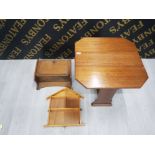 SMALL OAK FLAP SIDED TABLE, SMALL OAK WALL AND SMALL PINE STORAGE UNIT