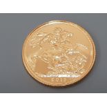 22CT GOLD 2013 FULL SOVEREIGN COIN UNCIRCULATED