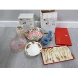 MIXED LOT OF ITEMS INCLUDES WEDGWOOD JASPERWARE, MAILING LUSTER BOWL AND COMPLETE GILT SPOON AND