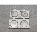 4 FRENCH SILVER 5 FRANC COINS 1868 1869 1873 AND 1875