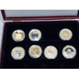 7 GOLD PLATED WORLD CROWN SIZE COINS IN WESTMINSTER PRESENTATION CASE