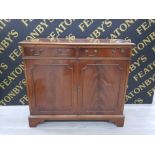 FLAMED MAHOGANY SIDE CABINET WITH 2 DRAWERS OVER CUPBOARD 98CM X 87CM X 40CM