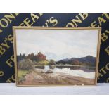 A WATERCOLOUR OF A LAKESIDE SCENE SIGNED AND DATED LOTHAR RUDOLF MEILINGER 1930