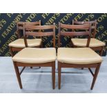 A SET OF 4 DANISH DINING CHAIRS WITH LEATHERETTE SEATS