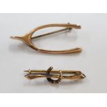 TWO 9CT GOLD BROOCHES ONE CHESTER HALLMARKED 1.9G