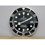 ROLEX INSPIRED WALL CLOCK, OYSTER PERPETUAL DATE SUBMARINER STYLE
