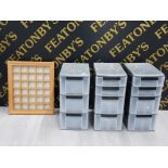 30 SECTION STORAGE DISPLAY UNIT AND 3 PLASTIC DRAW STORAGE UNITS