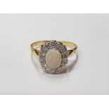 18CT YELLOW GOLD OPAL AND DIAMOND CLUSTER RING 3.9G GROSS SIZE P 1/2
