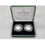 UK ROYAL MINT 1997 SILVER PROOF 50P 2 COIN SET LARGE AND SMALL IN CASE OF ISSUE WITH CERTIFICATE