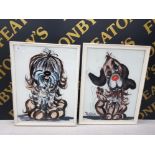 2 ITALIAN PICTURES ON GLASS OF DOGS SIGNED BECCAFICHI 74CM