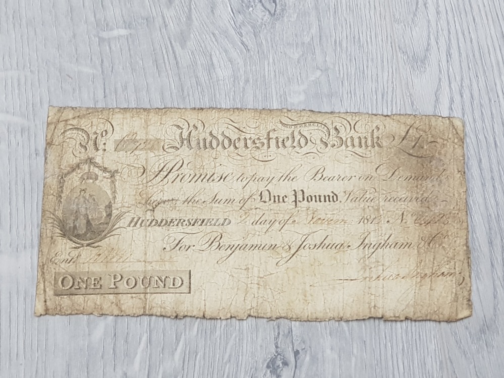 BANKNOTES HUDDERSFIELD COMMERCIAL BANK 1813 £1 BANKNOTE