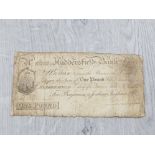 BANKNOTES HUDDERSFIELD COMMERCIAL BANK 1813 £1 BANKNOTE