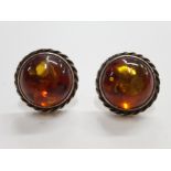 A PAIR OF SILVER AND AMBER TYPE STUD EARRINGS 3.6G GROSS