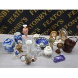 A MIXED LOT INCLUDING RINGTONS TEA MERCHANT GINGER JAR AND A MALING CENTRE BOWL ETC