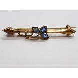 9CT YELLOW GOLD BLUE STONE BROOCH 1.3G GROSS