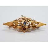 15CT YELLOW GOLD SAPPHIRE AND DIAMOND BROOCH 4G GROSS