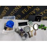 COSTUME JEWELLERY BY BIJOUX AND OTHERS VANITY MIRRORS GLASS TRINKET BOX AND OTHER ITEMS