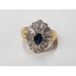 18CT YELLOW GOLD SAPPHIRE AND DIAMOND CLUSTER RING 8.2G GROSS SIZE O