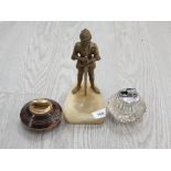 KNIGHT SPELTER TABLE LIGHTER/ASHTRAY PLUS 2 TABLE LIGHTERS