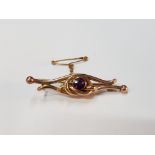 9CT GOLD AMETHYST BROOCH 2.4G GROSS