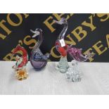 2 MURANO ART GLASS DUCK FIGURINES A FISH AND DOLPHIN