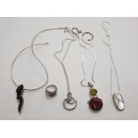 ONE SILVER NECKLACE WITH MOOKAITE CITRINE PENDANT, ONE SILVER RING, ONE HARD NECKLACE WITH BLACK