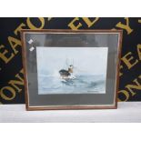 A FRAMED WATERCOLOUR OF A SHIP AT SEA SIGNED JAMES A CHARLTON