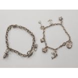 2 SILVER CHARM BRACELETS ONE STAMPED HS 33.3G