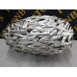 A LARGE METAL SCULPTURE OF A SHOAL OF FISH 72CM LONG
