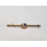 9CT YELLOW GOLD BLUE STONE AND PEARL BROOCH 2.7G GROSS
